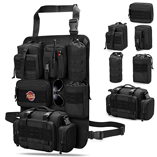 HODRANT 6 Pack Tactical Car Seat Back Organizer, Universal Vehicle Panel Storage Bag with 6 Detachable Molle Pouch Fits for Truck, Pickup, SUV, Bag Only
