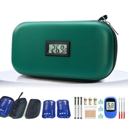 Gosemai TSA Approved Insulin Cooler Travel Case Medication Cooler for Travel with Thermometer Temperature Display Diabetic Medication Organizer Medical Travel Cooler Bag with 2 Ice Pack (Green) - color: Green
