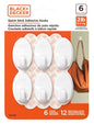 Black+Decker Solid Wall Hooks, Quick Stick Adhesive, Removeable, 6 Wall Hooks, 12 Adhesive Strips, Hang Decorations Without Damaging Walls, up to 2 lbs., White - size: 6 Oval Hooks
