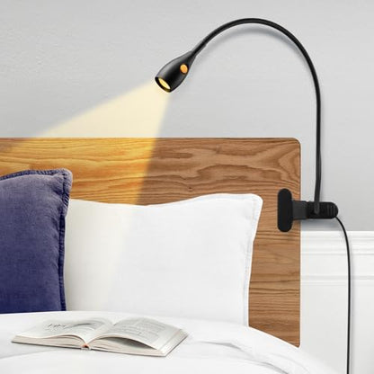 acegoo Minimalist Reading Light for Bed Headboard Dimmable Book Light Clip on Lamp with USB-C Adapter, Flexible Neck & Handy Lamp Head Switch, CRI 90+ - color: Black