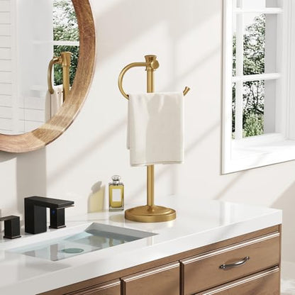 BESy 17 Inch Brushed Gold Stand Towel Bar Hanger Hand Towel Bar Bathroom Vanity Countertop Towel Holder Free Standing Stainless Steel Towel Ring Hardware Accessories Towel Rack - color: Brushed Gold