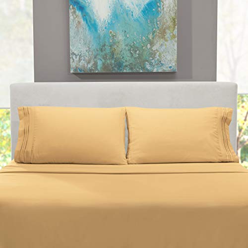 Hearth & Harbor Twin Size Sheets - 3 Piece Bed Sheet Set, Hotel Luxury Double Brushed Bed Sheets - Extra Soft Bedding Sheets & Pillowcases, Twin, Camel Gold - color: Camel Gold, size: Twin