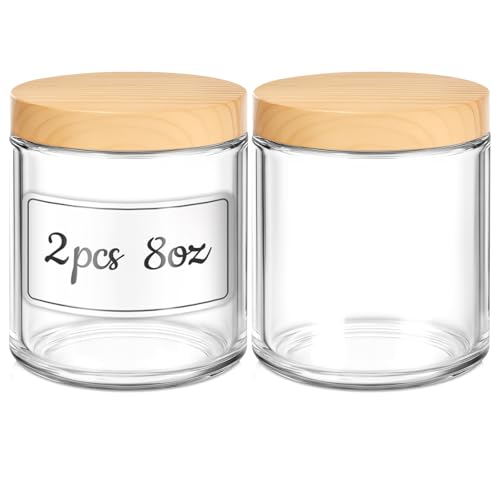 8 OZ Glass Jars with Lids, 2 Pcs Candle Jars with Plastic Woodgrain Lids & Inner Liners, Reusable Travel Containers for Creams, Makeup, Lotion, Cosmetic - color: Clear-2 Pack-8oz