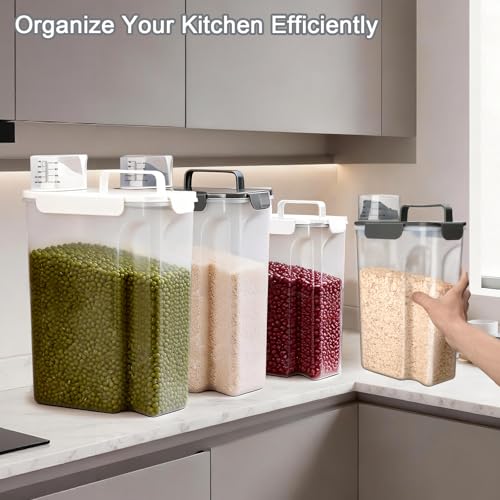 Komzon Rice Storage Containers, Airtight Cereal Containers Storage, BPA Free Rice dispenser for Flour, Pasta, Grain and Baking, Pet Dog Cat Bird Food Container 20lb+ 10lb Grey - color: 20lb+10lb Grey