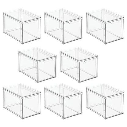 mDesign Plastic Stackable Bathroom Storage with Pull Out Bin Organizer Drawer for Cabinet, Vanity, Shelf, Cupboard, Cabinet, or Closet Organization - Lumiere Collection - 8 Pack - Clear - size: 12 x 8 x 8 (Pack of 8)