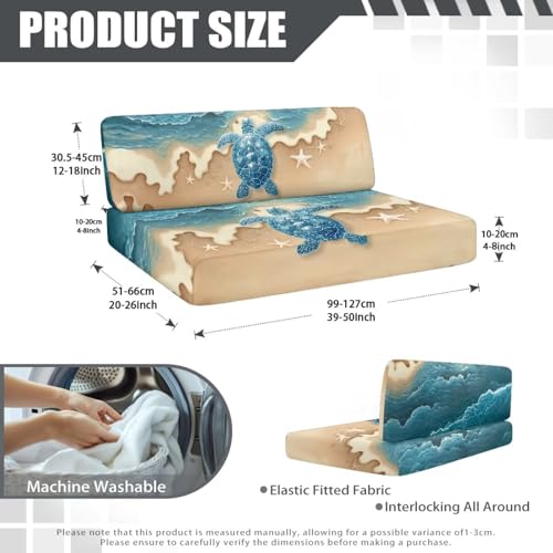 RV Dinette Cushion Covers, Stretchable Camper Cushion Couch Covers Slipcovers with Beach Turtle Print for RV Camper Car Bench (1 Backrest Covers & 1 Bench Covers) - color: Beach Turtle