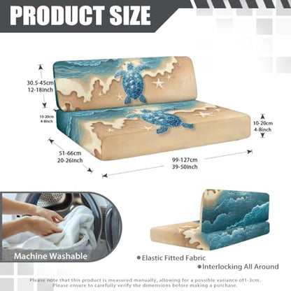 RV Dinette Cushion Covers, Stretchable Camper Cushion Couch Covers Slipcovers with Beach Turtle Print for RV Camper Car Bench (1 Backrest Covers & 1 Bench Covers) - color: Beach Turtle