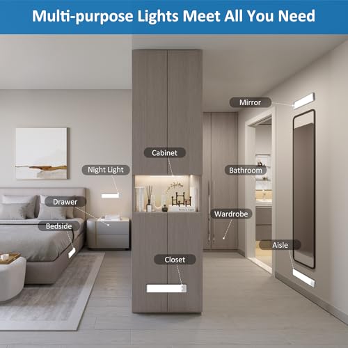 Motion Sensor Under Cabinet Lights, Magnetic Rechargeable Under Counter Closet Light, Wireless Night Light Bar Stick-On, 2-Pack, Cool White - color: Cool White, size: 8 inch