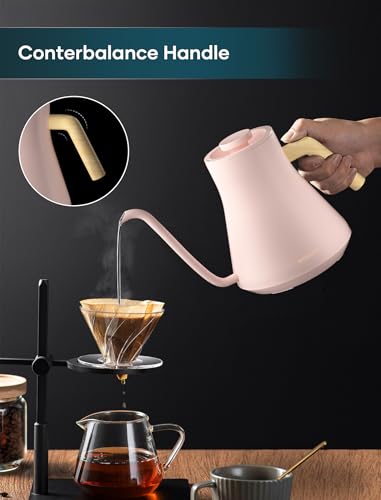 INTASTING Electric Kettles, Gooseneck Electric Kettle, ±1℉ Temperature Control, Stainless Steel Inner, Quick Heating, for Pour Over Coffee, Brew Tea, Boil Hot Water, 0.9L Pink - color: Pink
