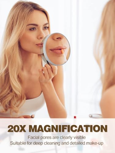 Macaki 20X Magnifying Mirror with 2 Suction Cups, 3.5 inches Magnified Makeup Mirror and Slant Tweezers,Grey,1PC - color: Grey-20x