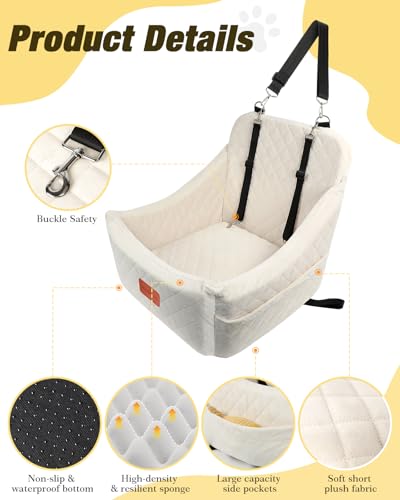 WOOAIDAGG Dog Car Seat for Medium Sized Dog,Pet Travel Car Bed with Seat Belt Channle,Fully Detachable and Washable Car Dog Seat with Adjustable Straps,3 Straps Easy to Install (Beige) - color: Beige