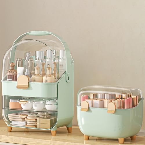 Makeup Organizer Countertop, Skincare Holder Bathroom Counter Organizer, Storage Box Cosmetic Display Cases, Teen Girl Gifts Make up Organizers (Green/Lipstick) - color: Green/Lipstick