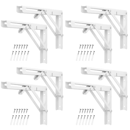 8 Pack 12 Inch White Folding Shelf Brackets with Screw, Collapsible Shelf Bracket Wall Mounted, Heavy Duty Folding Shelf Brackets for Wood Shelves, Wall-Mounted Tables & More - size: 8 Pack 12 Inch White