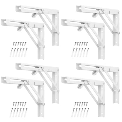 8 Pack 12 Inch White Folding Shelf Brackets with Screw, Collapsible Shelf Bracket Wall Mounted, Heavy Duty Folding Shelf Brackets for Wood Shelves, Wall-Mounted Tables & More - size: 8 Pack 12 Inch White