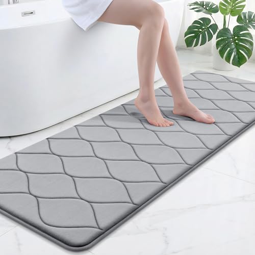 Smiry Memory Foam Bath Mat 70''x24'', Ultra Soft Non-Slip Bathroom Rug, Plush Water Absorbent Quick Dry and Machine Washable Floor Mat for Shower, Tub & Home Decor, Grey - color: Grey, size: 70'' X 24''