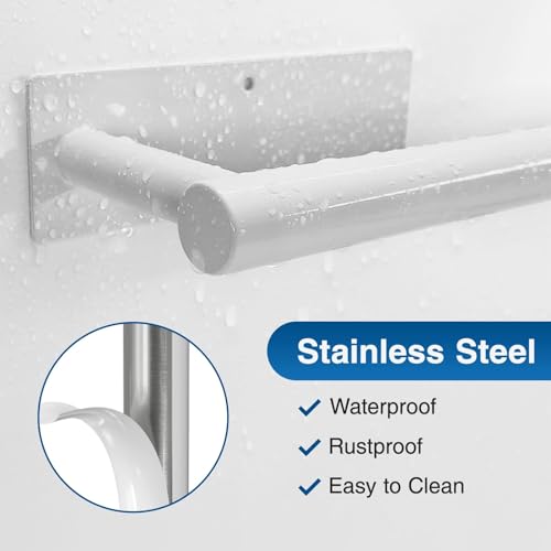 Paper Towel Holder - Self-Adhesive or Drilling, White, Wall Mounted, SUS304 Stainless Steel Kitchen Roll Dispenser Under Cabinet - color: White