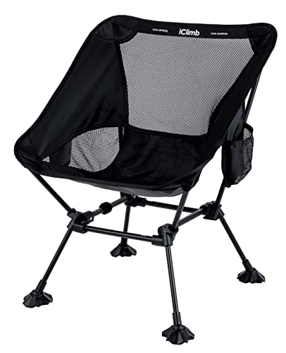 iClimb Ultralight Compact Camping Folding Beach Chair with Anti-Sinking Large Feet and Back Support Webbing (Black - Square Frame) - color: Black (Square Frame)