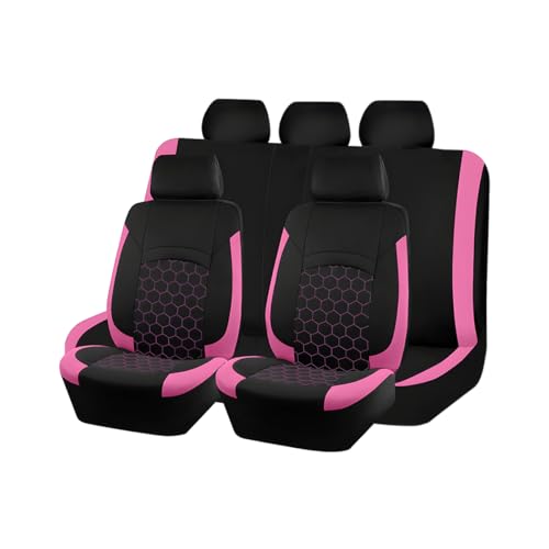 Car Seat Cover Full Sets, Polyester Foam Breathable Waterproof Vehicle Split Front Rear Seat Protectors, Automotive Interior Chair Cushion Pad, Universal for SUV RV Truck (Pink) - color: Pink