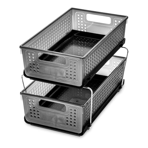 madesmart Two-Tier Under Cabinet Organizer, Sliding Drawer Storage for Cleaning Supplies & Bottles, Carbon