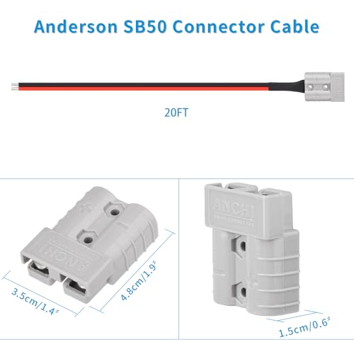 ELFCULB 10AWG 20FT Anderson Connector 50 Amp Cable,Anderson SB50 Plug Battery Quick Connector Cable for Solar and Wind Energy Systems Battery Connections Forklifts - size: 20FT