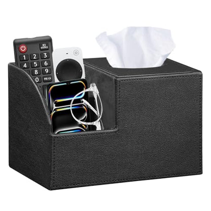 PU Leather Square Tissue Box Cover - Multi-Functional Tissue Box Holder, Tissue Box Cover with Storage,Tissue and Remote Control Holder, Cube Tissue Box Organizer Bedroom Nightstand End Table - color: Blitchi