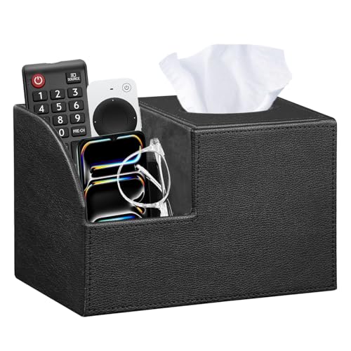PU Leather Square Tissue Box Cover - Multi-Functional Tissue Box Holder, Tissue Box Cover with Storage,Tissue and Remote Control Holder, Cube Tissue Box Organizer Bedroom Nightstand End Table - color: Blitchi