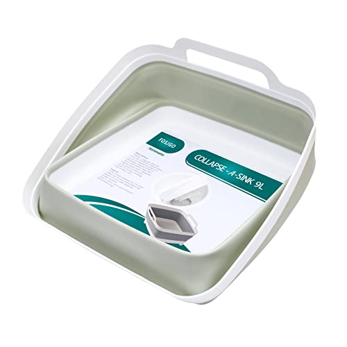 FOSJGO Collapsible Dish Basin with Drain Plug, 2.4 Gal (9L) Space-Saving Foldable Sink, Wash Basin for Kitchen, Baby Bottles, Vegetable Washing, Camping, RV and Party Beverage Tubs (Light Green) - color: Light Green