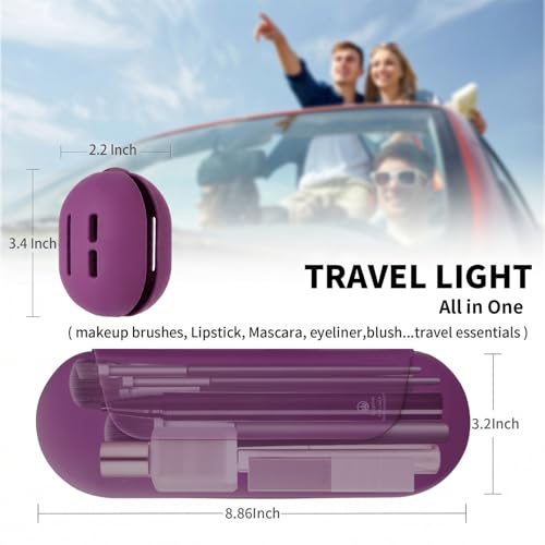 AGIKET 2 IN 1 Silicone Makeup Brush Holder with Beauty Make Up Sponge Holder Case：Soft Portable Cosmetic Face Brushes Holder with Upgrade Anti-Fall Out Magnetic Closure - Dark Pruple - color: Dark Pruple, style: Brush Holder & Case