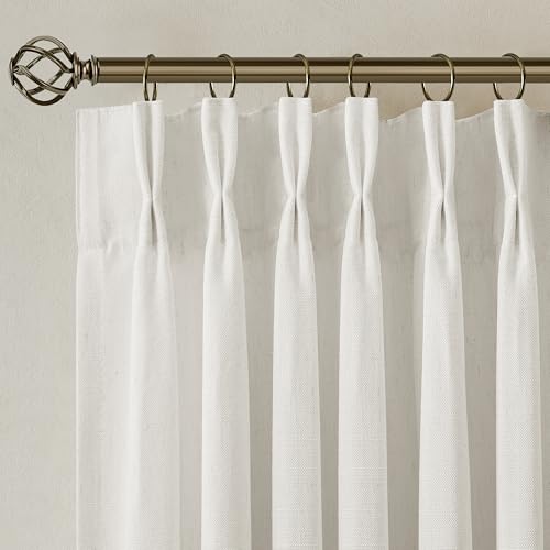 102 Inch Linen Curtains Pinch Pleated for Living Room 2 Panels Set Natural Cream Ivory Semi Sheer Light Filtering Boho Neutral Back Tab Pinch Pleat 102 Inch Curtain Bedroom Window Sliding Door - color: Natural, size: 40"W x 102"L (Pack of 2)
