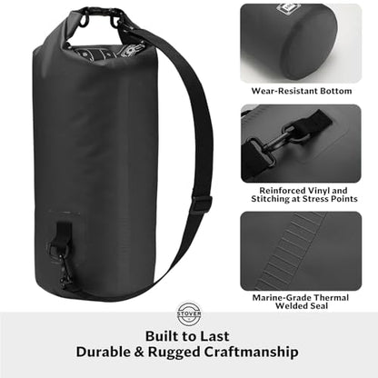 STOVER 5/10/25/30/40/55L Waterproof Dry Bag- Roll-Top Backpack w/Phone Case- Kayaking, Hiking, Camping, Boating- Men/Women - color: 10l Black, size: 10L
