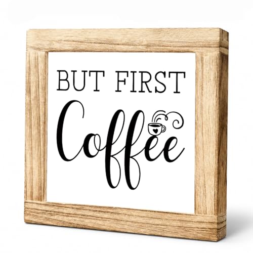 Wood Coffee sign But First Coffee Humorous Coffees Plaque Handmade Wooden Sign For Home Office Kitchen Decoration Rustic Cafe Bar Decor Funny Wall Art Ideal Gift For Coffees Lover 5.9x5.9 inches - color: Coffee 01
