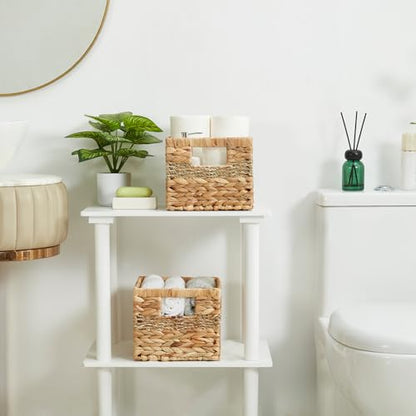 Bagnizer Water Hyacinth Wicker Basket, Decorative Woven Baskets with Built-in Handles, Hand-woven Storage Organizer for Organizing Pantry, Livingroom, Bedroom, Shelves, Toilet(2-PACK, Blended)