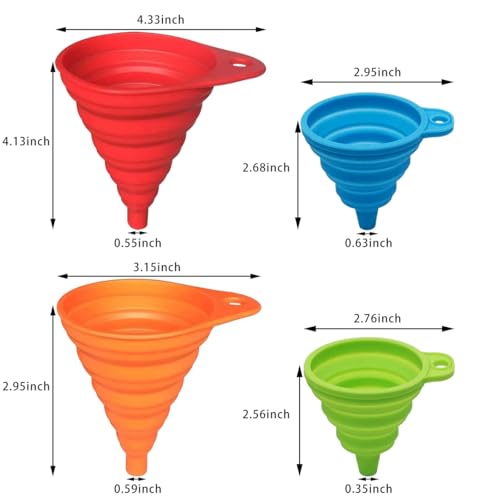 4 Pack Kitchen Funnel, Large and Small, Foldable Silicone Kitchen Gadgets, Food Grade for Kitchen Use Filling Bottles Liquid Oils - color: Multicolor