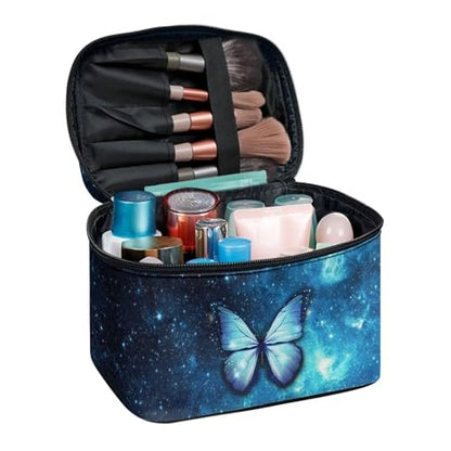 Flashideas Blue Butterfly Make Up Bag Zipper Makeup Organizer Large Capacity Travel Toiletry Bag Easy to Take Can Hold Makeup Brushes Skincare for Cosmetics Vertical Storage - color: Blue Butterfly 2