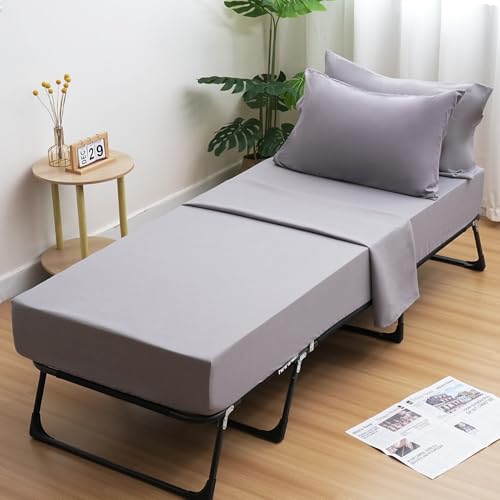 Cot Sheets 31" x 75", Cot Sheet Set 4 Piece for Narrow Twin/RVs Bunk/Camper Bunk/Guest Beds/Army Cots/Trifold Mattress/Travel Size Mattress, Shrinkage & Stain Resistant Cot Sheets Set, Gray