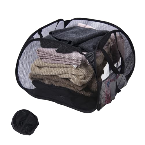 Collapsible Laundry Basket, 90L Foldable Pop-up Laundry Hamper with Handles, Mesh Dirty Clothes Hamper for Laundry, Bathroom, Kids Room, Dorm,Travel or Camping (Black) - color: Black, size: Square-Mesh，1 Pack