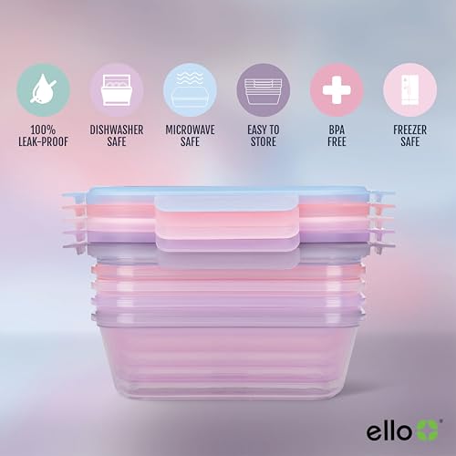 Ello Snap & Nest 10-Piece 4.5 Cup Plastic Meal Prep Set, Reusable Food Containers for Healthy Eating, Freezer, Dishwasher Safe, Berry Fields - color: Berry Fields, size: Meal Prep