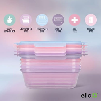 Ello Snap & Nest 10-Piece 4.5 Cup Plastic Meal Prep Set, Reusable Food Containers for Healthy Eating, Freezer, Dishwasher Safe, Berry Fields - color: Berry Fields, size: Meal Prep