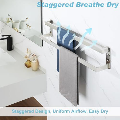Alise Double Towel Bar, 24" Towel Racks for Bathroom Wall Mounted SUS304 Stainless Steel, Heavy Duty Bathroom Towel Holder, Quick Drying Towel Hanger, Polished Chrome - color: Polished Chrome, size: 24-inch