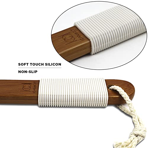 ICANdOIT-17.71Inch Natural Boar Bristles Anti-Slip Long Handle Bath Brush,Bent Handle Shower Scrubber for Exfoliating,Shower Back Brush,Exfoliation Set with Pumice Stone (1 Pack) - size: Boar Bristles 17.71 Inch(Pack of 1)