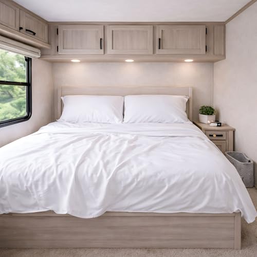 KRISHNA Premium Microfiber RV Sheet Set 3/4 Full Bunk Size 48"x75", 4-Piece Bed Sheets for Campers, Motorhomes & Travel Trailers, Fits 8-12" Deep Mattress, White Solid - color: White, size: 3/4 Full Bunk - 48” x 75”