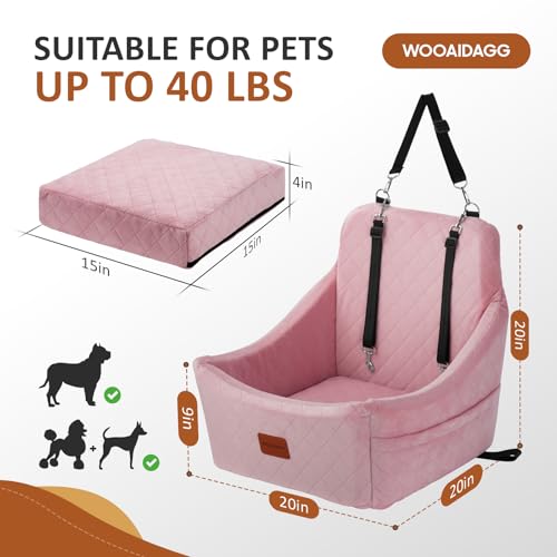 WOOAIDAGG Dog Car Seat for Medium Dogs, Pet Travel Bed with Seat Belt Channel, Fully Detachable and Washable, 3 Straps Easy to Install (Pink) - color: Pink