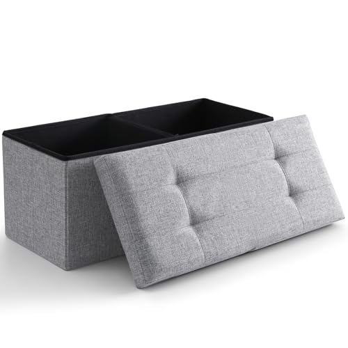 Storage Ottoman Bench Foldable Seat Footrest End of Bed Ottoman with Flipping Lid for Living Room, 75L, 30 inches Linen Fabric Grey - color: Light Grey, size: 30" Flip