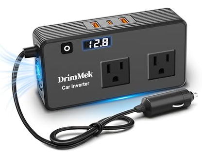 DrimMek 300W Car Power Inverter, Car Plug Adapter Outlet DC Inverter 12V to 110V AC Cigarette Lighter with 3 * 24W USB-C & USB-A Dual Outlets Fast Car Charger for Laptop Vehicles, Road Trip, Camping - color: Black