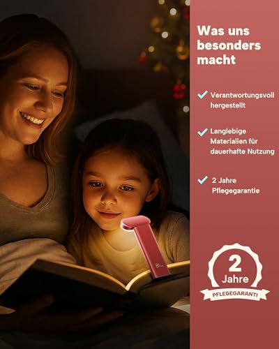 86lux Book Light, Reading Light for Book in Bed, USB Rechargeable LED Night Light with 3 Colors & Stepless Dimming, Aluminum Alloy Bookmark Light for Book Lovers, Red - color: Red