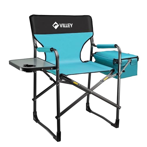 VILLEY Heavy Duty Directors Chair with Cooler Bag, 400 LBS Chair | Supports up to 400 LBS with a built-in cooler bag, durable fabric and portable folding design for camping, fishing, lawn - color: Blue, size: 20"d X 23"w X 37"h