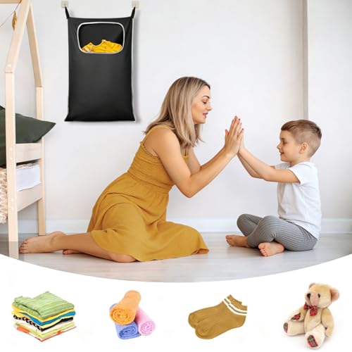 Hanging Laundry Hamper, Over the Door Laundry Hamper with Wide Opening and Full-Length Zipper, Easy Storage & Access, Space Saving for Bathroom, Bedroom, Dorm, Travel (Black)