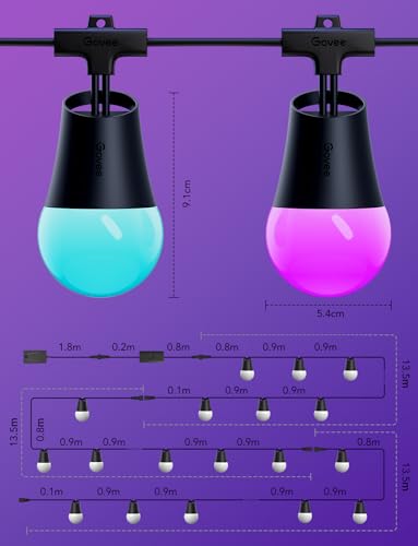 Govee Smart Outdoor String Lights 2, 144ft Outdoor Lights with Dimmable Warm White LED Bulbs, 47 Scene Modes for Patio, Backyard, Balcony, IP65 Waterproof, Works with Alexa, App Control - size: 144ft