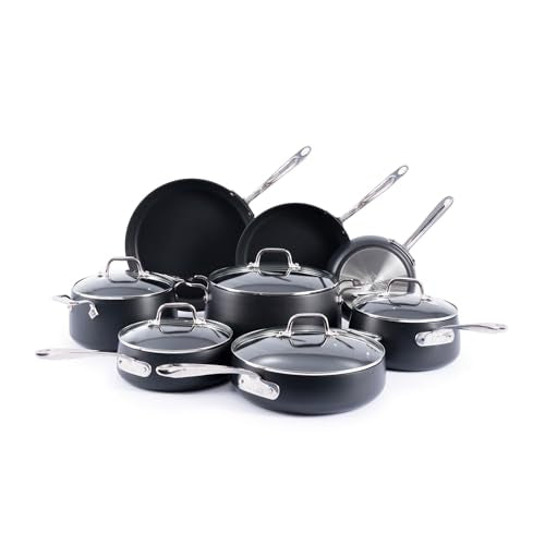 All-Clad HA1 Expert Hard Anodized Nonstick Cookware Set (13 Piece) Pots, Frying Pans, Dishwasher-Safe, Oven-Safe Up to 500°F Compatible with All Stovetops (Gas, Electric & Induction) - Black - size: 10 Piece Set