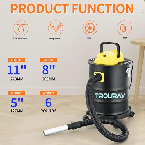 Fireplace Ash Vacuum Cleaner, 4 Gallon Heat Resistant Lightweight Canister Vacuum Cleaner with 1000W Powerful Suction Blowout for Fireplaces, Pellet Roasters, Woodstoves Pellet Ash Vacuums - size: 4 Gallon